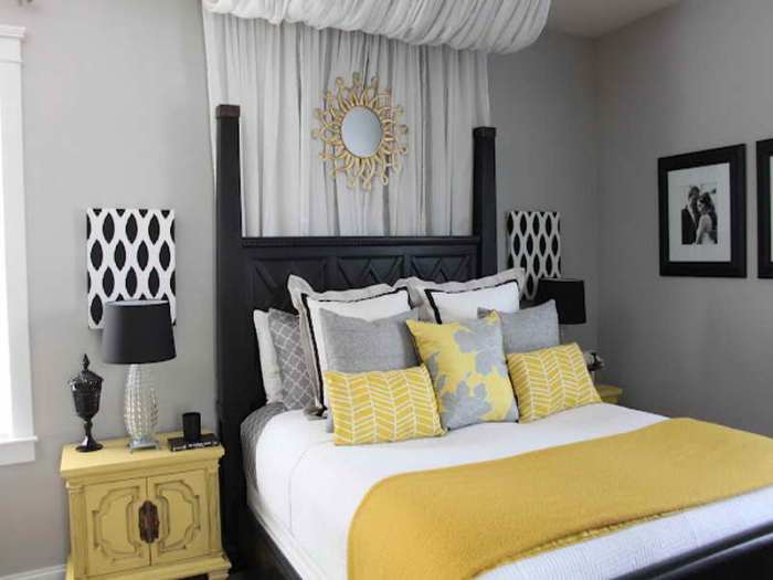 Yellow bedroom gray grey ideas decor wall bedding blue bed white color neutral foundation beautiful master goes soft homedit attractive