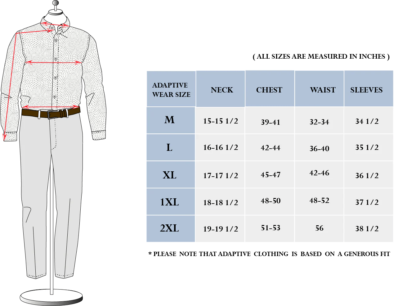 Men's xl dress shirt measurements